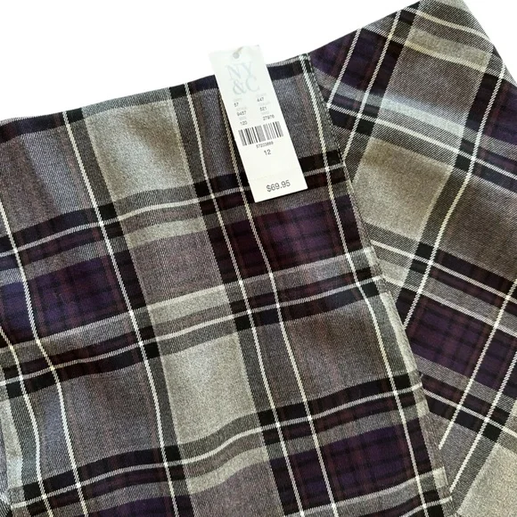NWT New York & Company Gray and Purple Plaid, Back Slit and Zipper 🔥🔥🔥 - Picture 3 of 4